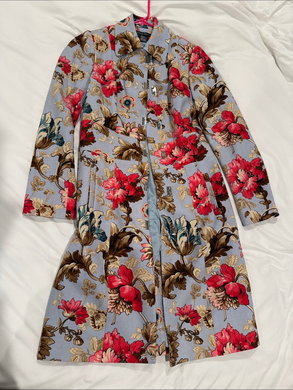 Etcetera Light Blue Trench Coat with Pink Floral